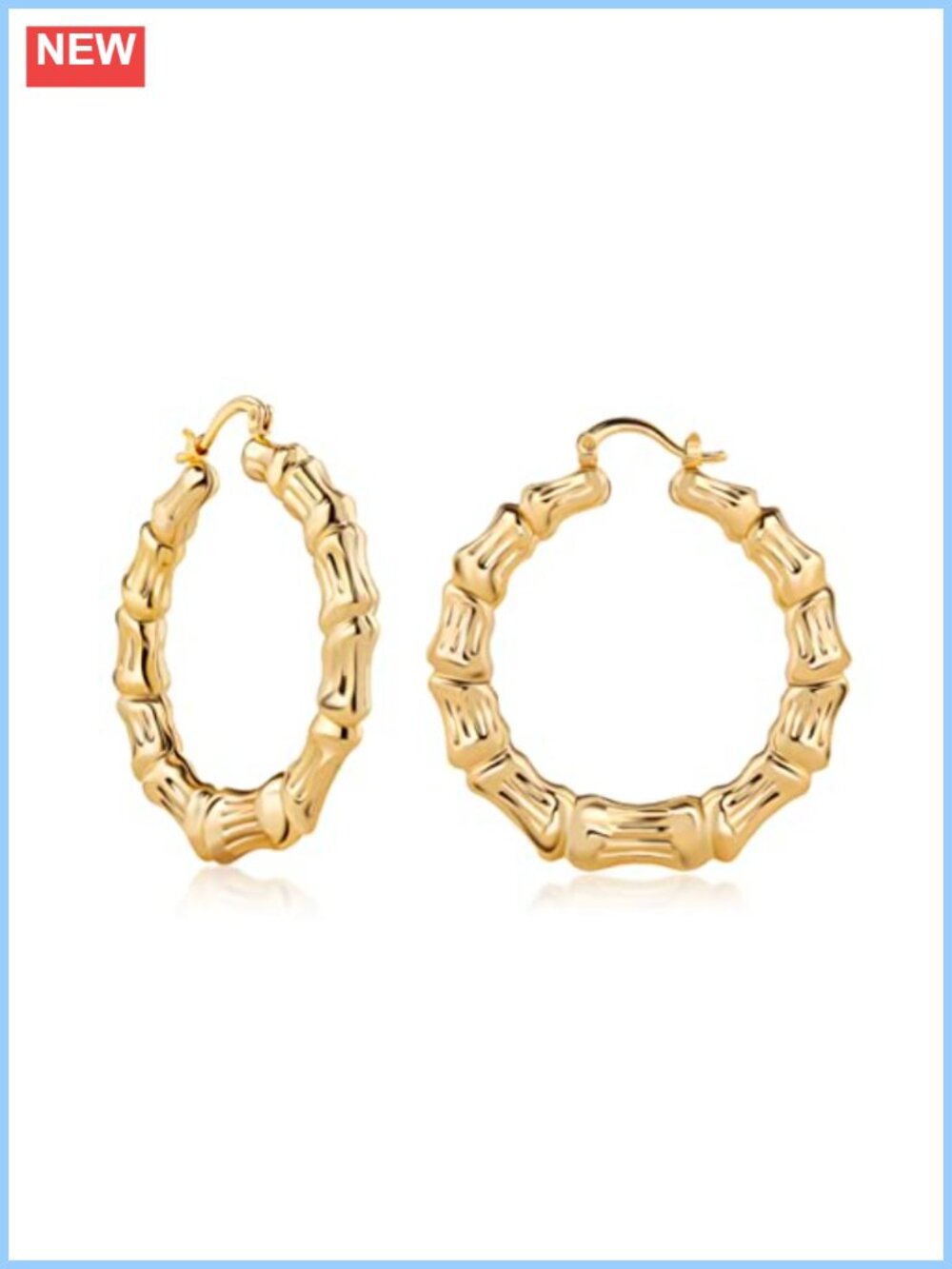 18k Gold Plated Bamboo Hoop Earrings Latch Back Statement